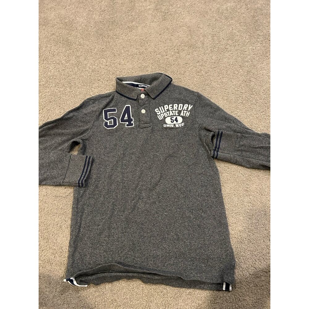 Superdry Classic Pique Polo Men's Long Sleeve Gray Size Small‎